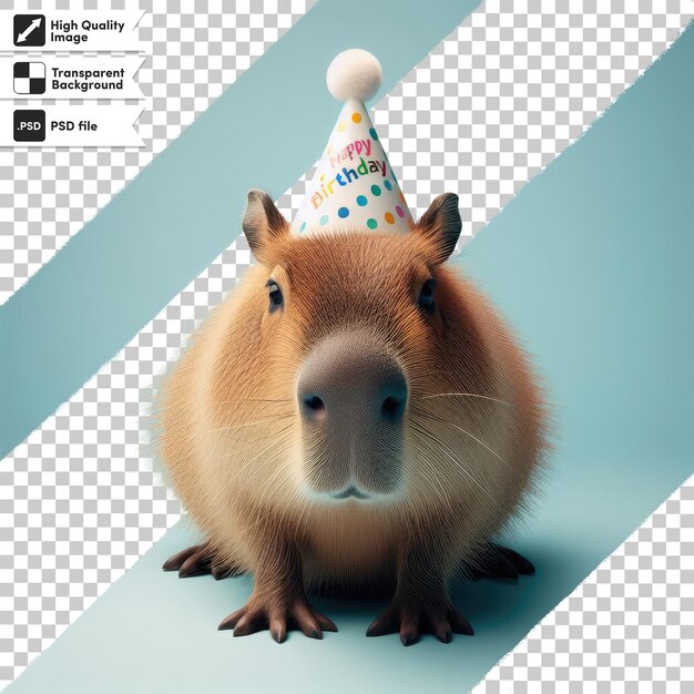 PSD psd capybara divertido con sombrero de celebración sobre fondo transparente