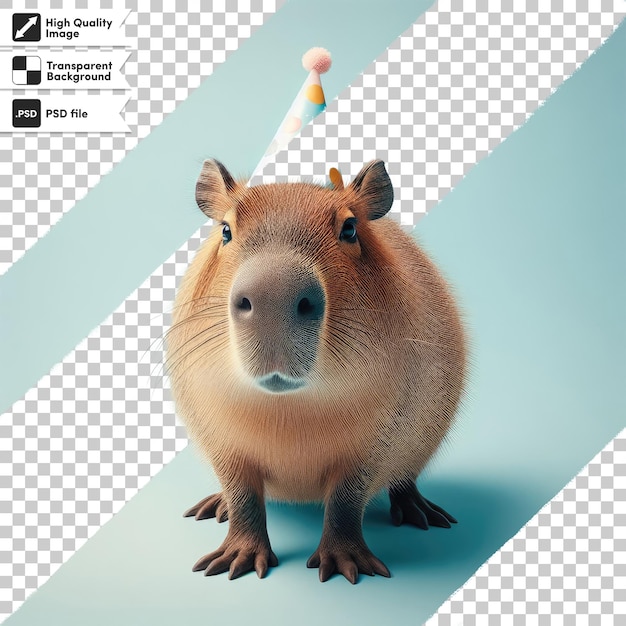 PSD psd capybara drôle avec chapeau de célébration sur fond transparent