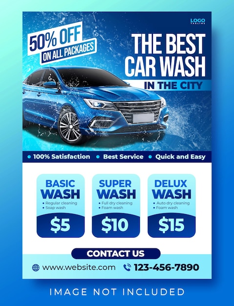 PSD Car Wash Promotion Flyer und Poster Banner Vorlage mit Paketen, die Rabatt anbieten
