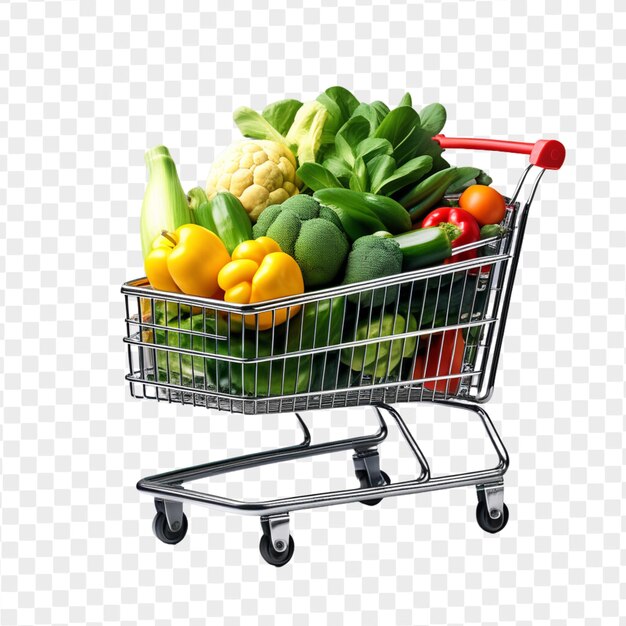 Psd carrito de compras lleno de verduras aislado