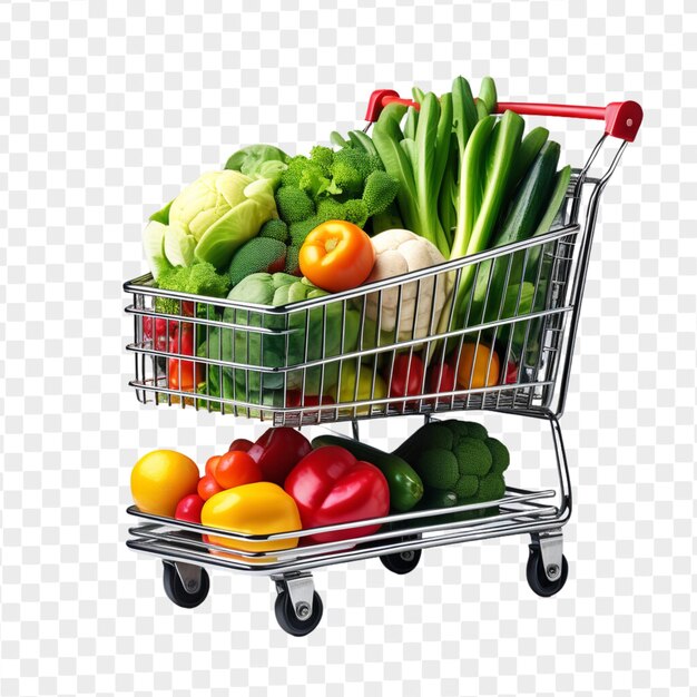 Psd carrito de compras lleno de verduras aislado