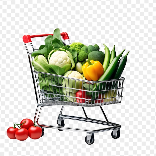 Psd carrito de compras lleno de verduras aislado