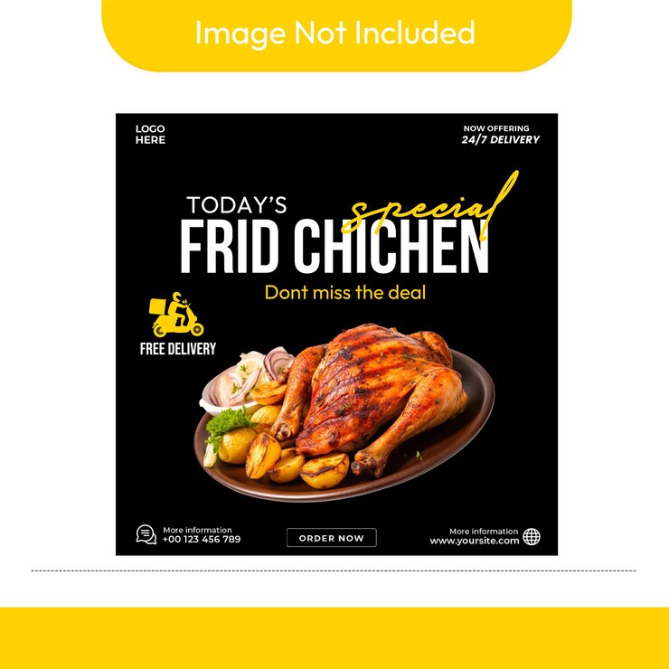 PSD un cartel para un pollo cocinado en un cuenco