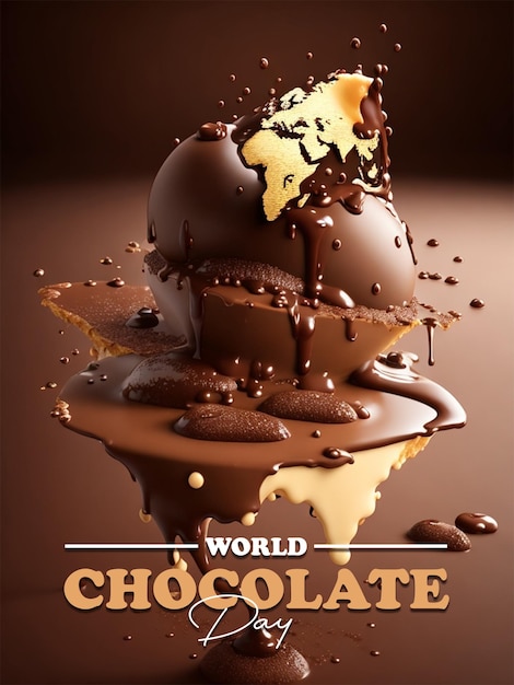 Psd un cartel para saludar el día mundial del chocolate con chocolates en la parte superior