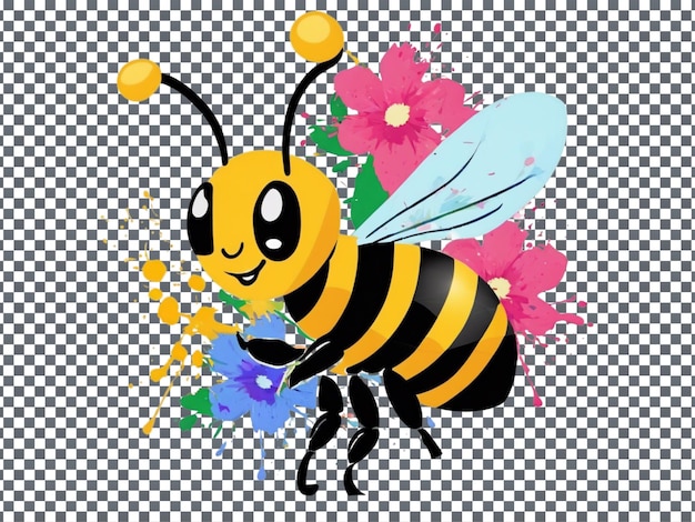 PSD Cartoon Bee com um salpico de pintura isolado em Transparent Back