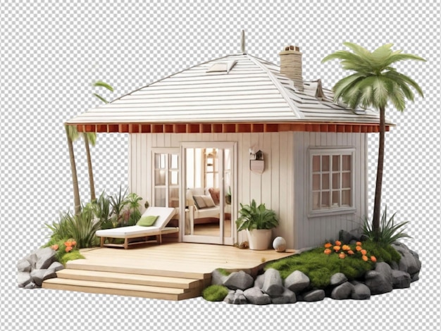 Psd de una casa de verano en 3d sobre un fondo transparente