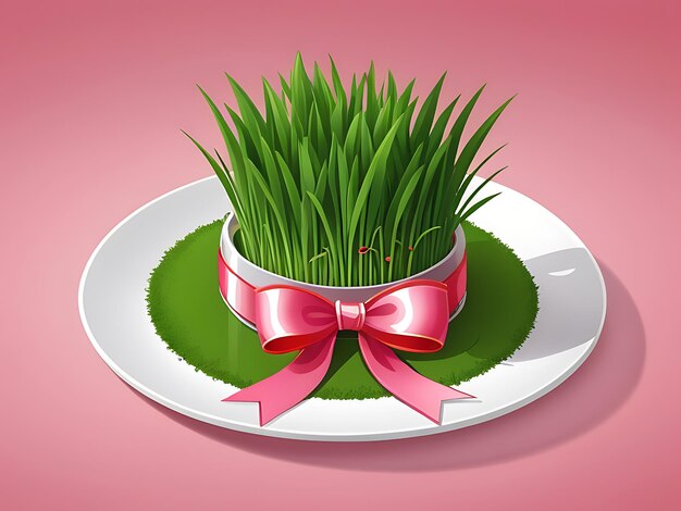 Psd Célébrer Un Joyeux Nowruz Herbe De Blé Fraîche Et Festive Un Plat Attaché Avec Un Ruban Rouge