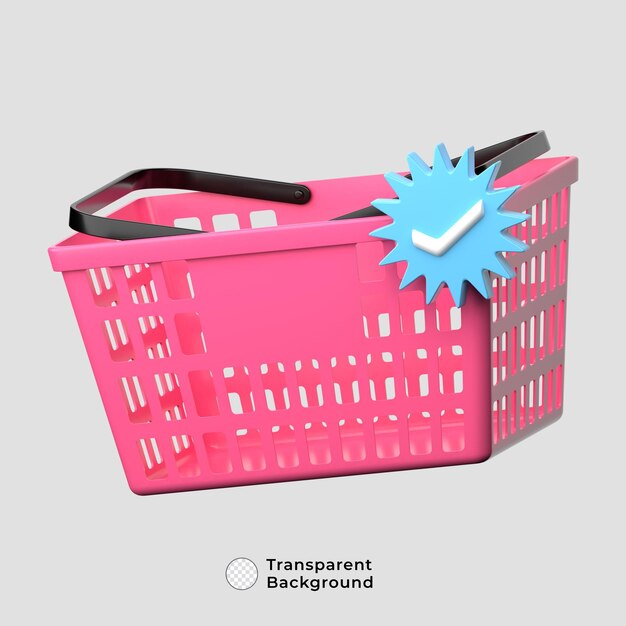 PSD psd, cesta de la compra, rosa, con, verificado, insignia, 3d, ilustración