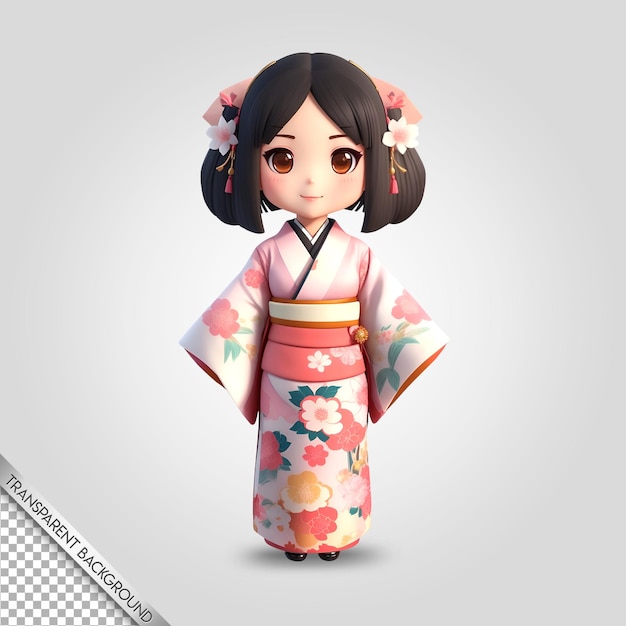 Psd chica con un fondo transparente de kimono