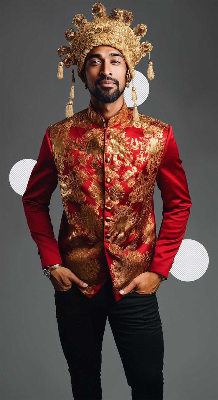 PSD psd christmas man indian culture red gold fashion suit fashion model