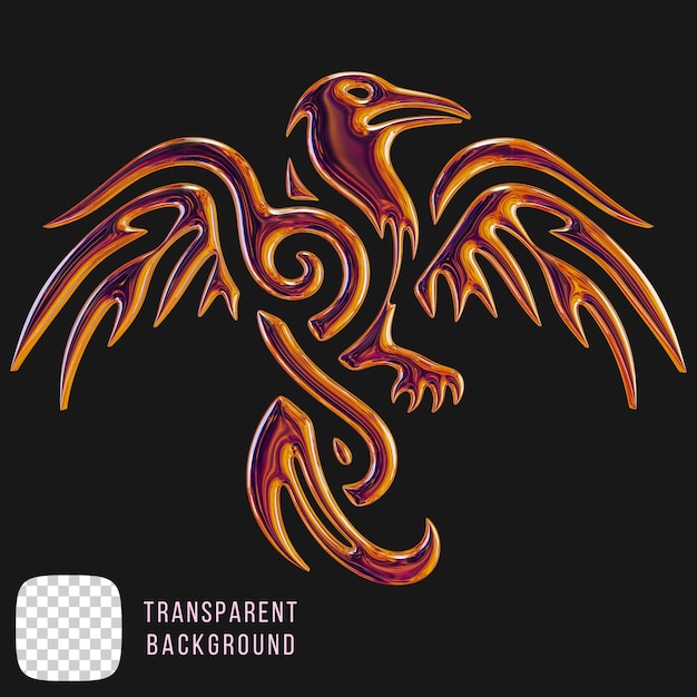 PSD-Chrom-Metall-Rabenvogel abstrakte Stammesform 3D-Rendering