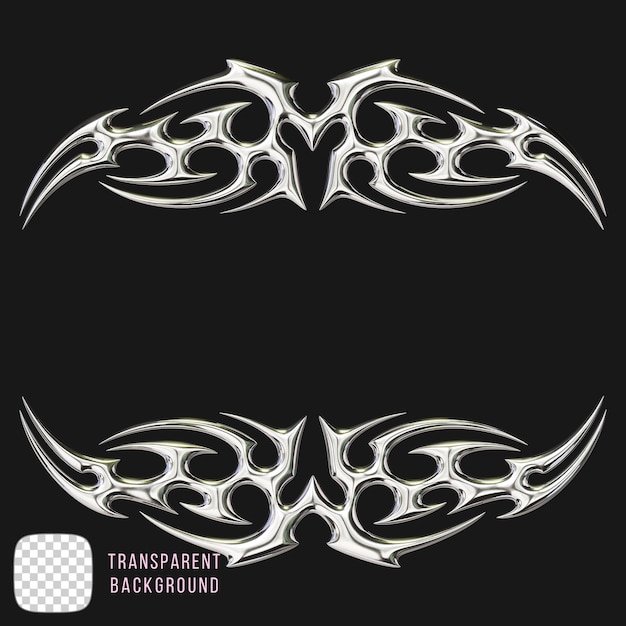 PSD-Chrom-Stammesornament 3D-Render auf durchsichtigem Hintergrund