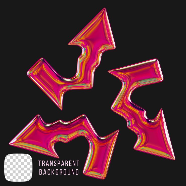 PSD psd chrome metallic y2k arrows abstract shape 3d rendering