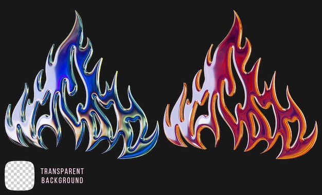 Psd chrome y2k abstract fire shape rendering 3d