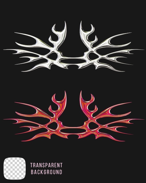 Psd chrome y2k abstract tribal shape rendering 3d