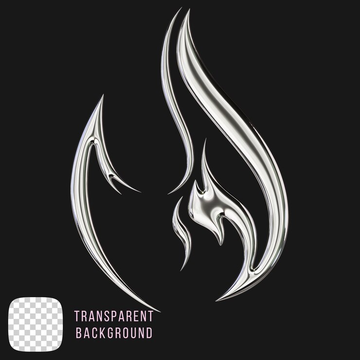 PSD psd chrome y2k icono de fuego renderizado en 3d en un fondo transparente