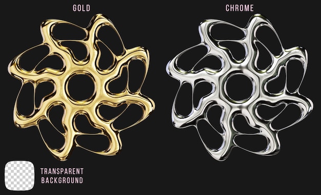 Psd-Chrommetall und Gold y2k abstrakte Formen 3D-Rendering