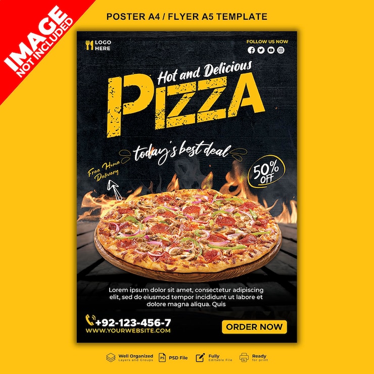 PSD psd cibo pizza social media a4 a5 poster flyer banner template pronto per la stampa
