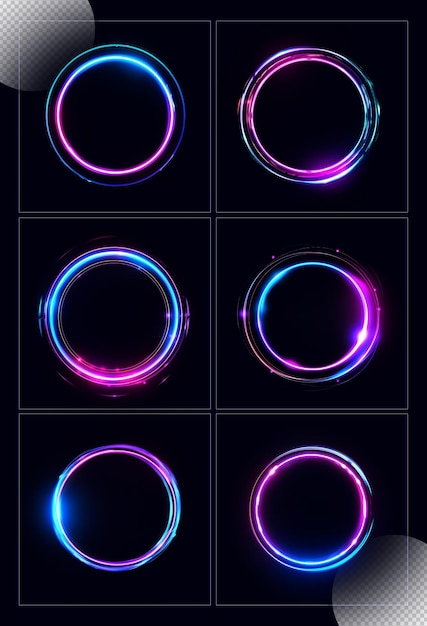 PSD circular luz de néon violeta e azul fundo transparente