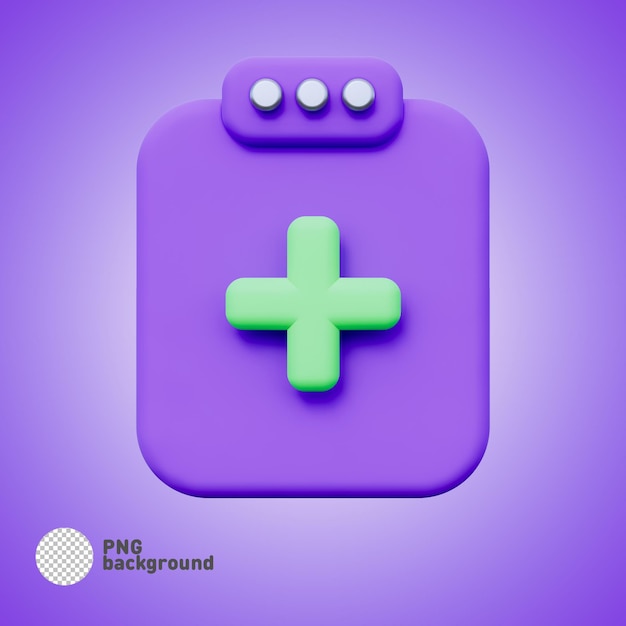 PSD clipboard notetaking paper and plus button 3d rendering icon
