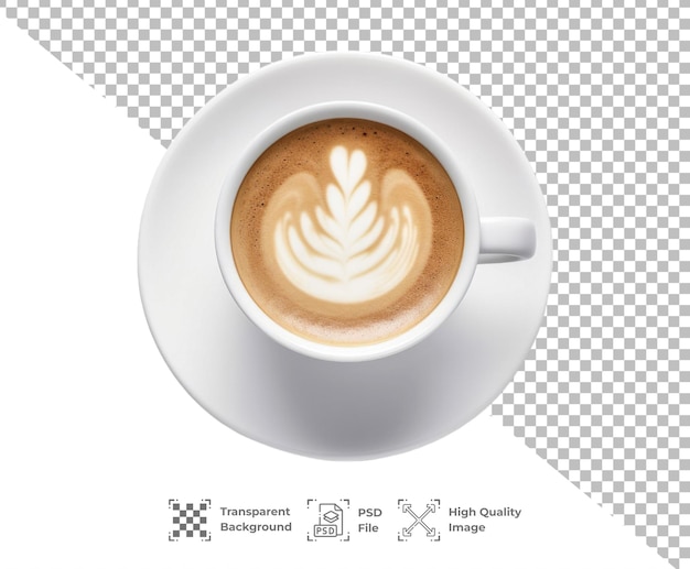 PSD psd close up de café latte quente com arte latte em um copo e disco branco de cerâmica