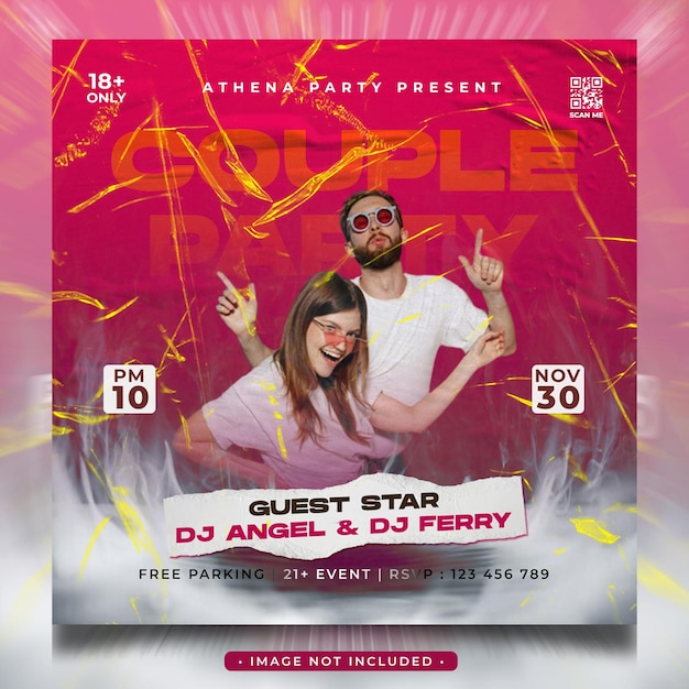 PSD psd club dj nuit couple fête publication sur les médias sociaux et modèle de flyer