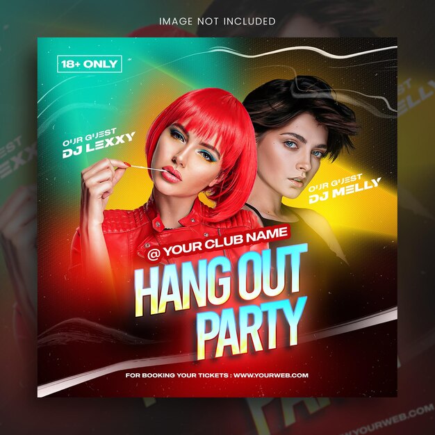 Psd club dj party flyer post de mídia social e banner da web