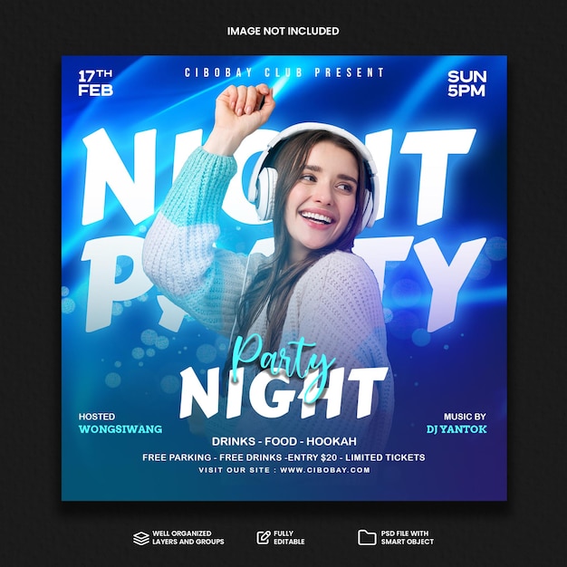 PSD psd club dj party flyer social media post und web-banner-vorlage