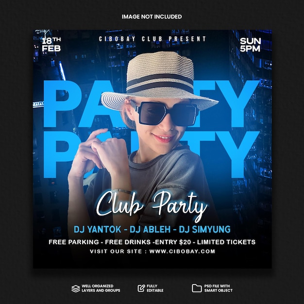 PSD psd club dj party flyer social media post und web-banner-vorlage