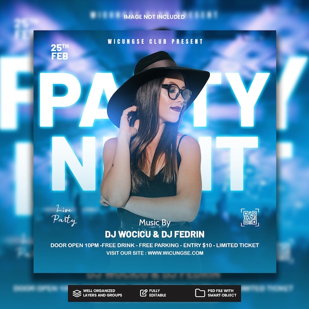 PSD Club DJ Party Flyer Social Media Post und Web-Banner-Vorlage