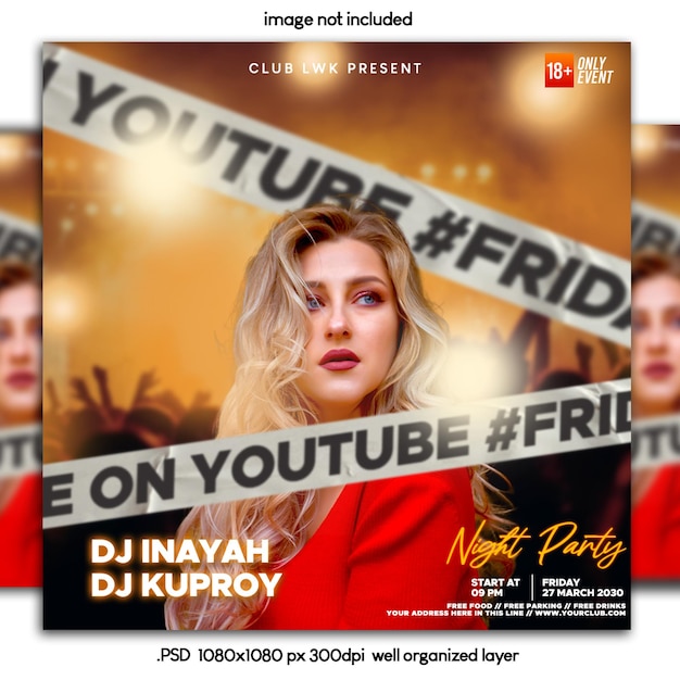 PSD Club DJ Party Flyer Social Media Post und Webbanner