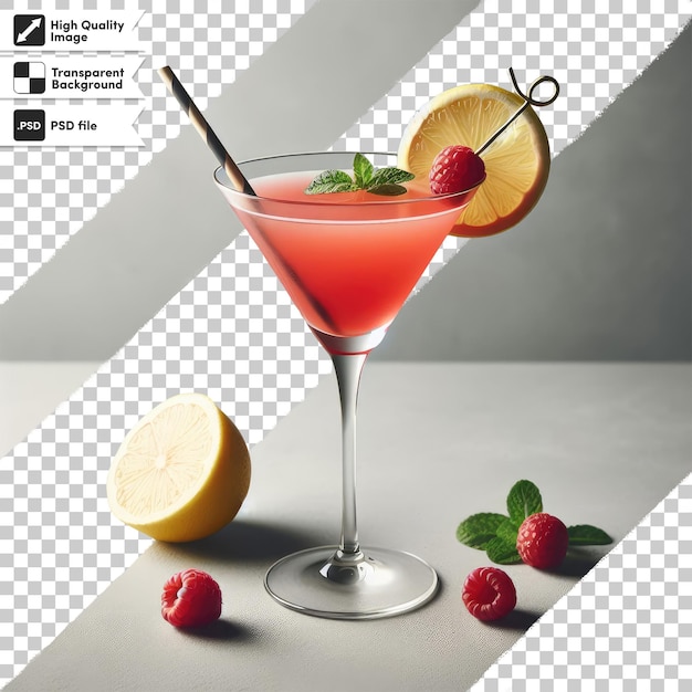 PSD psd-cocktail mit kirsche und zitrone auf durchsichtigem hintergrund