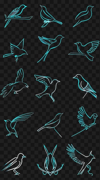 PSD psd de la colección de iconos de pájaros con resplandor brillante y n contorno y2k camiseta transparente web