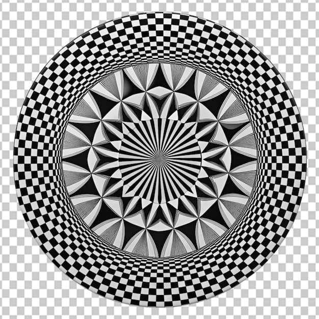 PSD psd d'un collage psychédélique en forme de roue op art en noir sur fond transparent