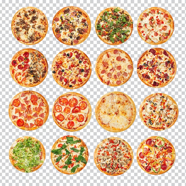 Psd Une Collection De Pizzas Avec Différentes Garnitures Isolées