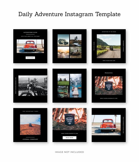 Psd Collection Quotidienne De Paquets D'aventure Modèle De Post Instagram
