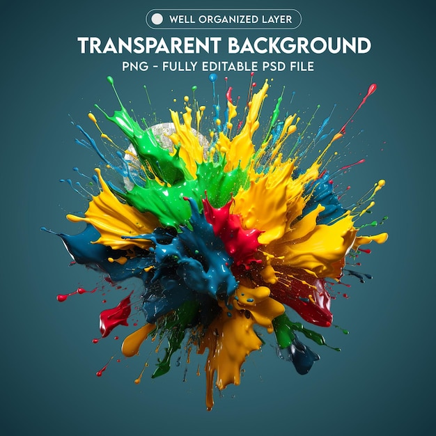 PSD Colorful Paint Splash PNG transparente (em inglês)