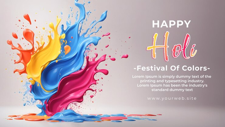 PSD psd colorful water splashes background design template happy holi indian festival