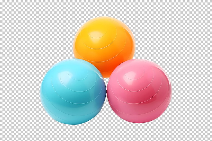 PSD psd coloridas pelotas de ejercicio o fitness aisladas sobre fondo transparente