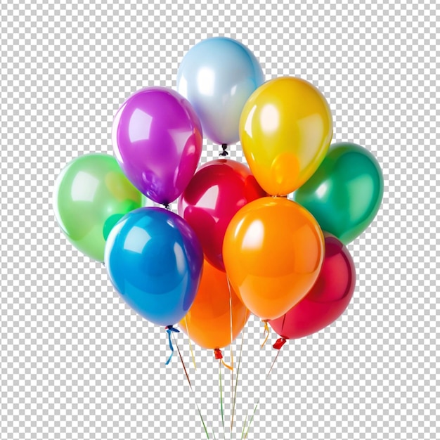 Psd de un colorido globo de helio en un fondo transparente