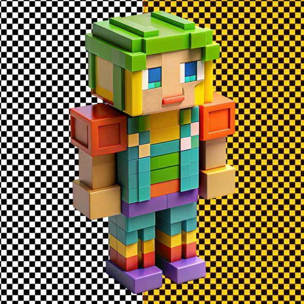 PSD psd de un colorido pixel art 3d de un personaje de minecraft aislado en un fondo transparente