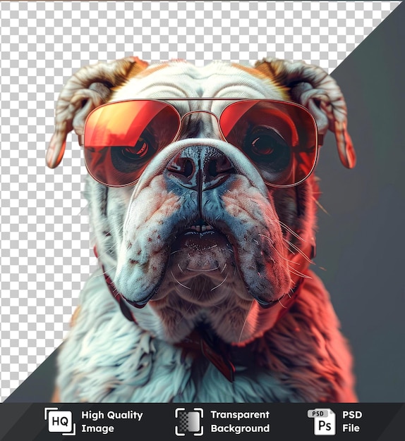 PSD psd com cão bulldog transparente com óculos de sol no rosto