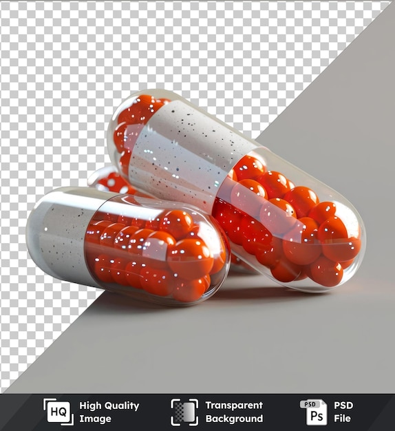 PSD psd com cápsulas de medicamentos transparentes renderização 3d isolado em um fundo isolado