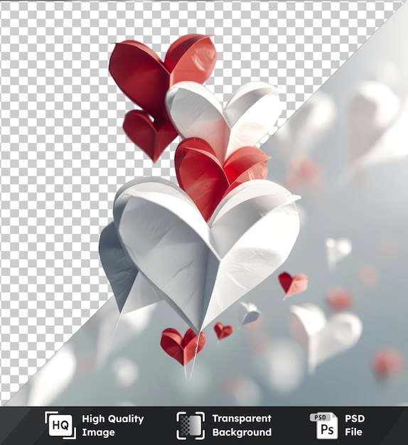 PSD psd com corações de papel voadores transparentes mockup valentine39s dia conceito