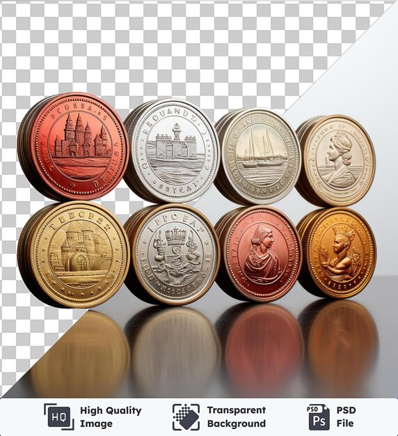 PSD psd com moedas raras numismáticas fotográficas transparentes e realistas