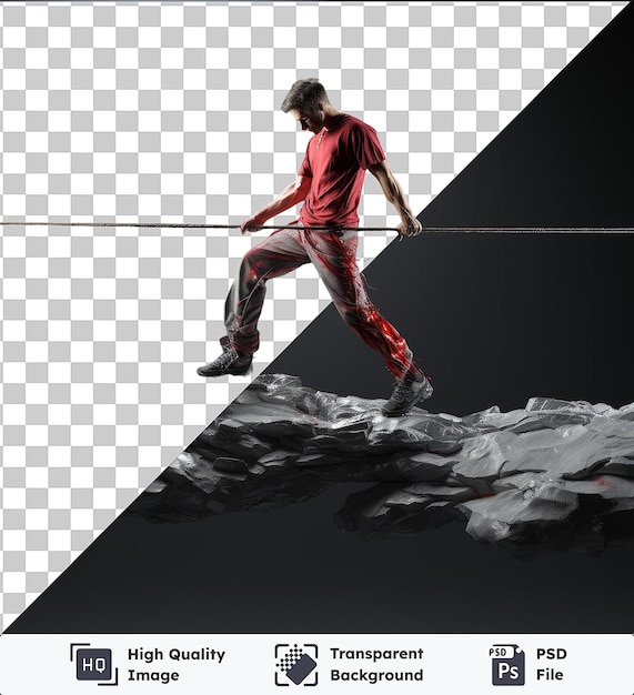 PSD psd com slackliner 3d transparente equilibrando alto acima