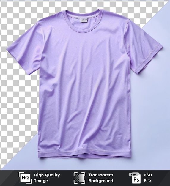 Psd com vista frontal transparente capturar uma camiseta premium lavanda etiqueta de tecido de materiais técnicos