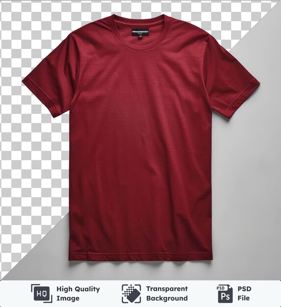 PSD psd com vista frontal transparente capturar uma camiseta premium material técnico garnet etiqueta de tecido