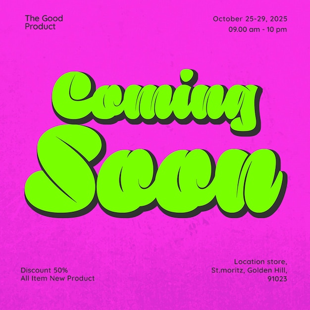 PSD Coming Soon Diseño de tipografía para redes sociales y plantillas de publicaciones de Instagram
