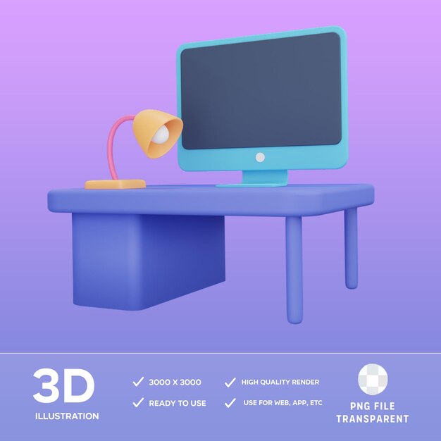 PSD-Computertisch 3D-Illustration